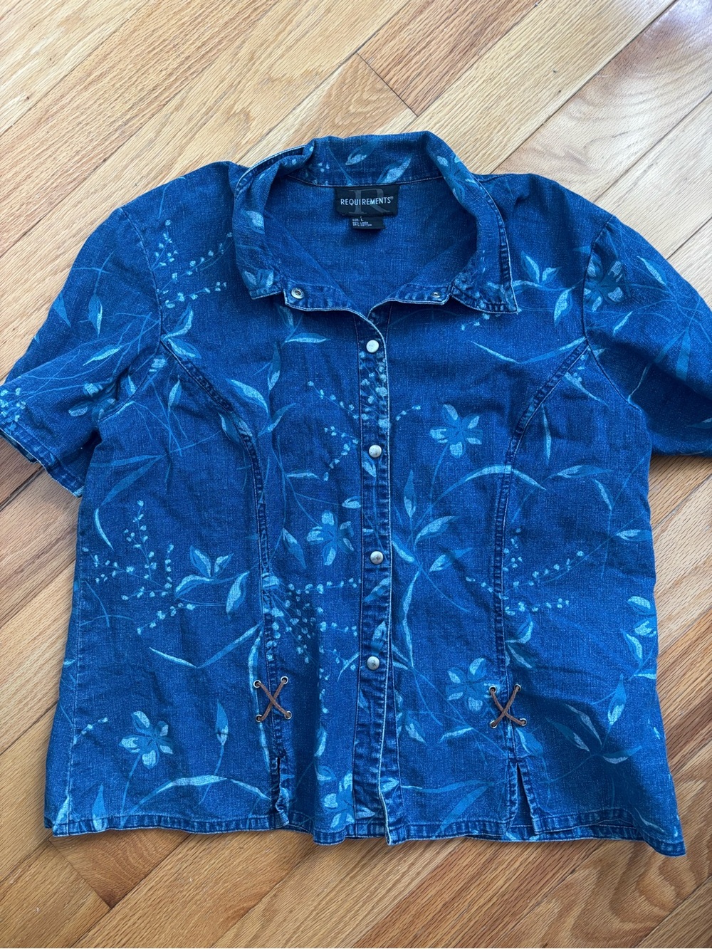 3/$20 Requirements Blue Denim Button-Up Shirt with Subtle Print